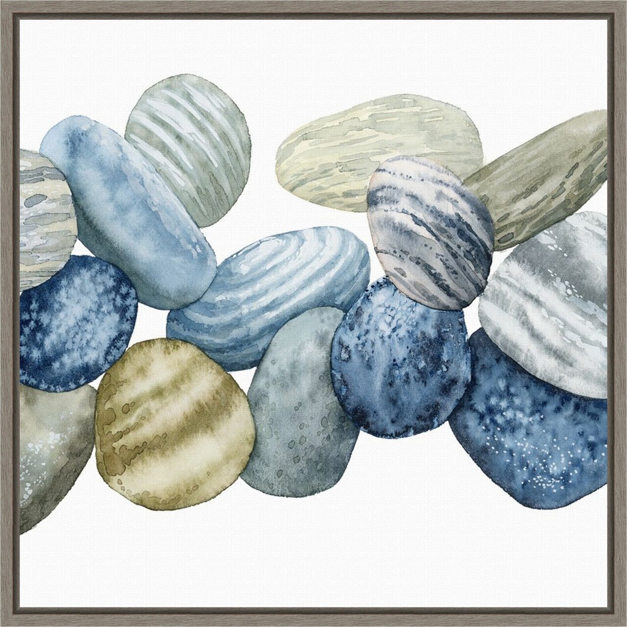 Found Pebbles II by Grace Popp 16-in. W x 16-in. H. Canvas Wall Art Print Framed in Grey
